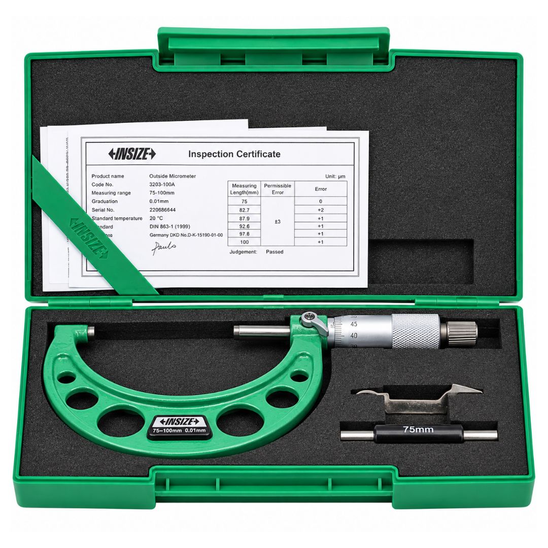 Insize Metric Outside Micrometer 75-100mm Range Series 3203-100A - Twin Eagle Imports