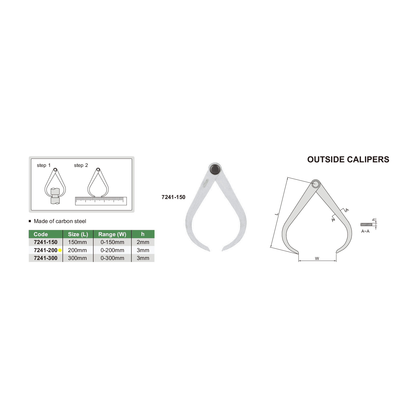 Insize Outside Caliper 0-200mm Range Series 7241-200 - Twin Eagle Imports