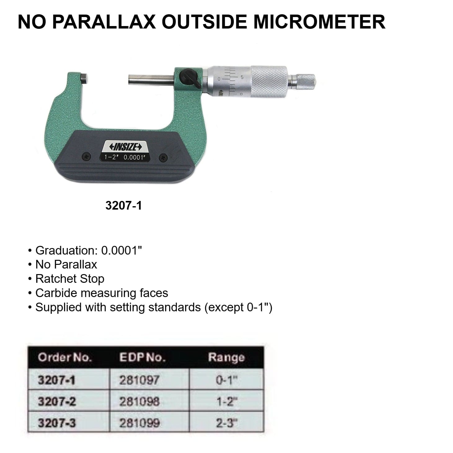 Insize Outside Micrometer 1-2" Range Series 3207-2 - Twin Eagle Imports