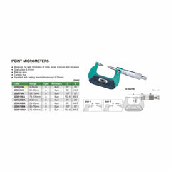 Insize Point Micrometer 0-25mm Range Series 3230-25A - Twin Eagle Imports