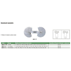 Insize Radius Gauge Set 1-7mm Range Series 4801-17 - Twin Eagle Imports