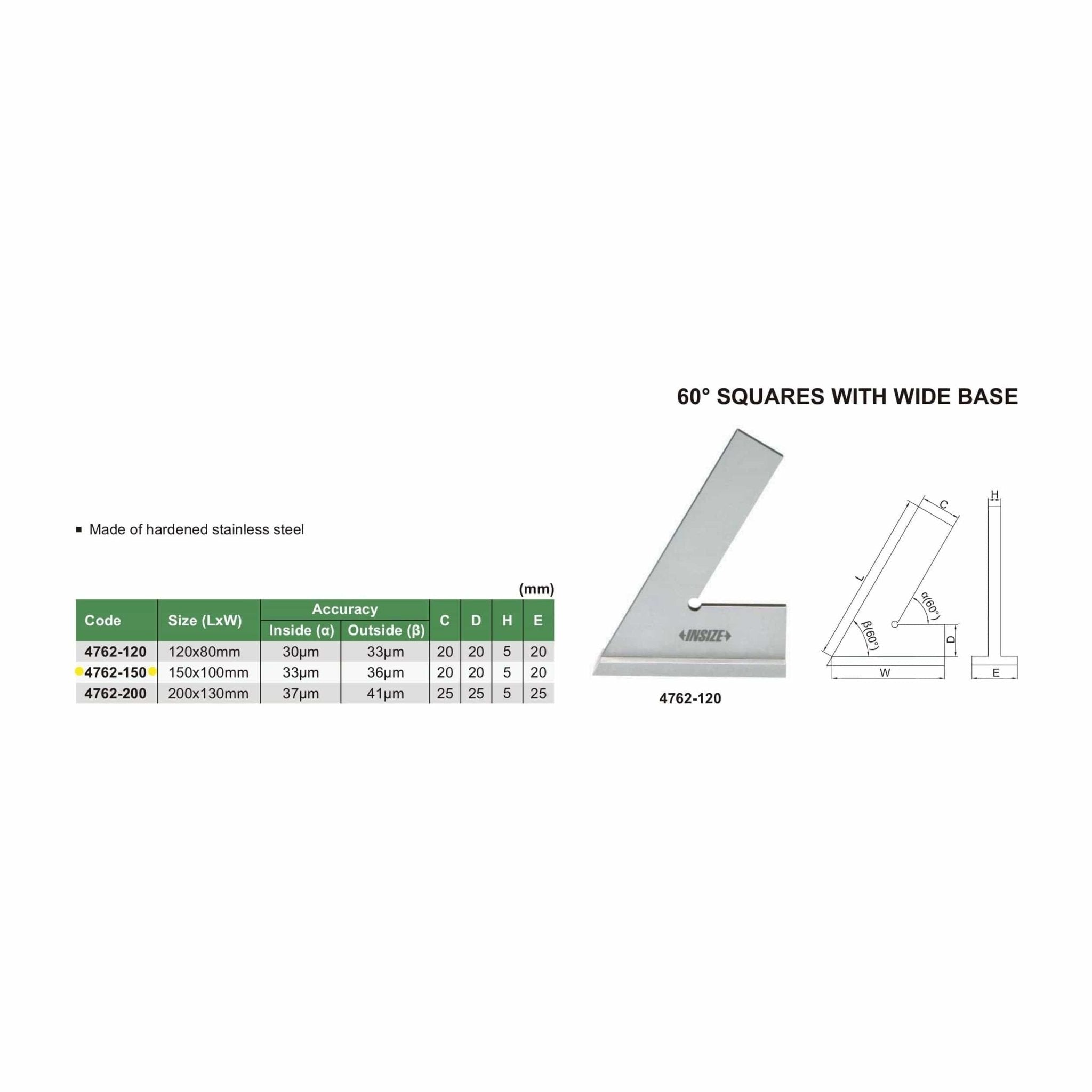 Insize Range 60° Square 150x100mm Series 4762-150 - Twin Eagle Imports