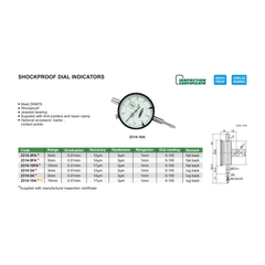 Insize Shockproof Dial Indicator 10mm Range Series 2314-10A - Twin Eagle Imports