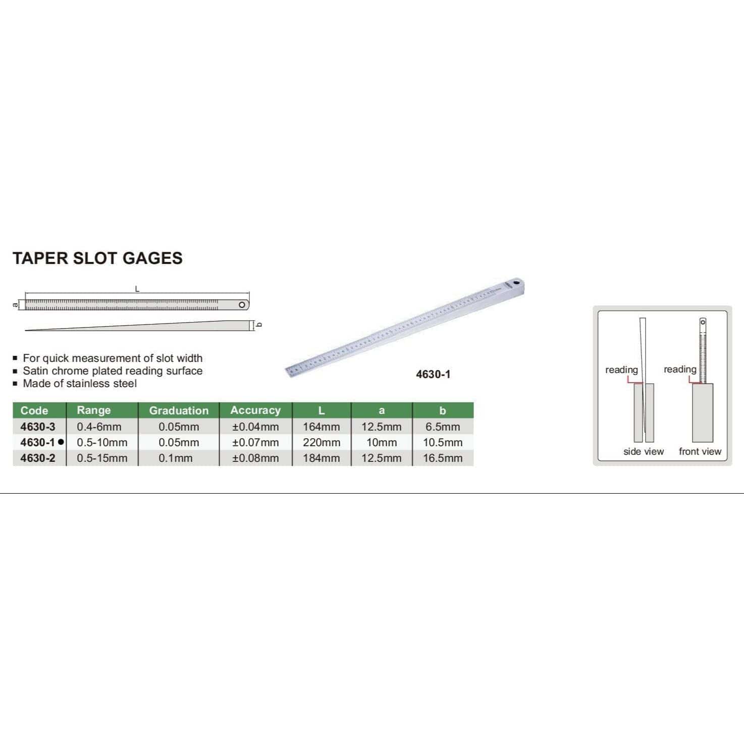 Insize Taper Slot Gauge 0.5-10mm Range Series 4630-1 - Twin Eagle Imports