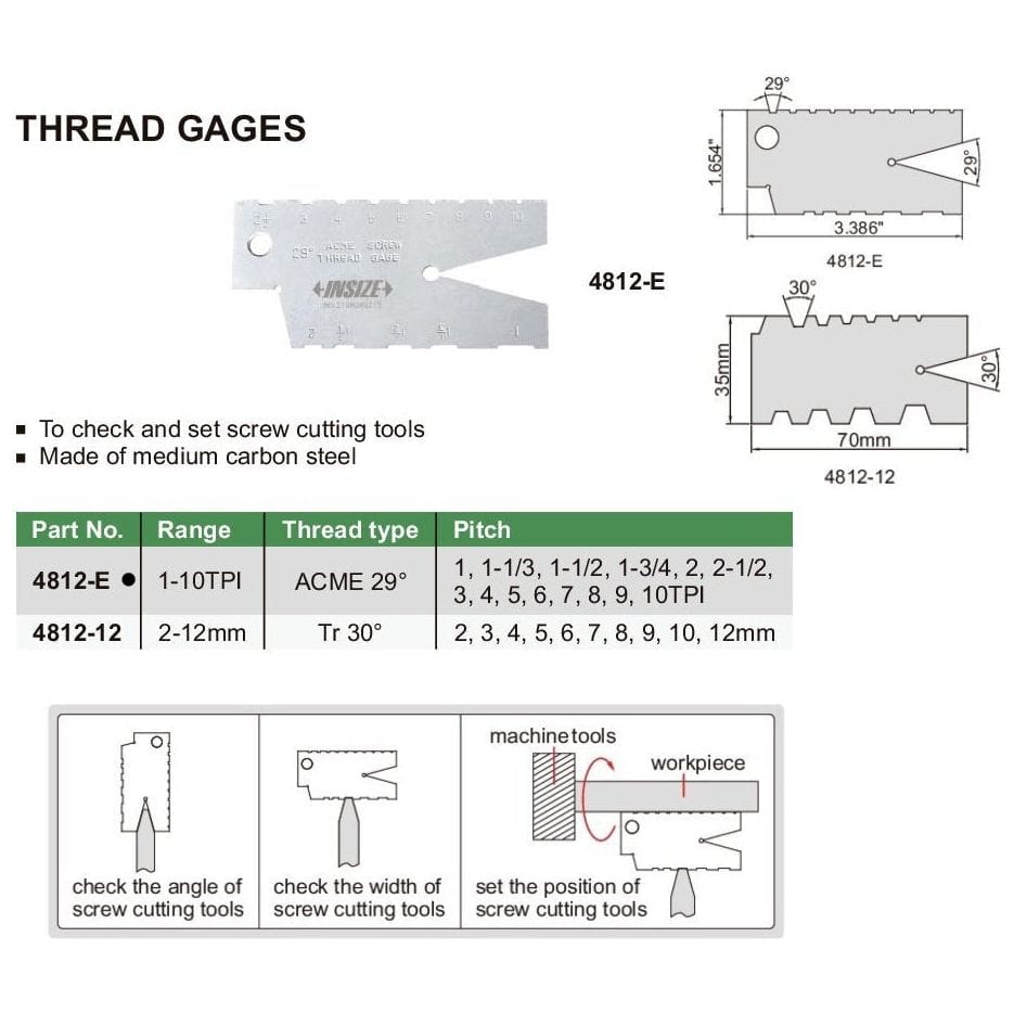 Insize Thread Angle Gauge 1-10TPI Range Series 4812-E - Twin Eagle Imports