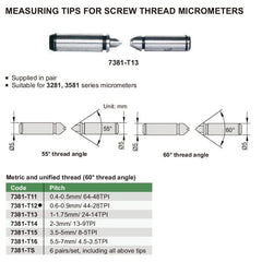Insize Unified/Metric 60° Measuring Tip 0.6-0.9mm Range Series 7381-T12 - Twin Eagle Imports