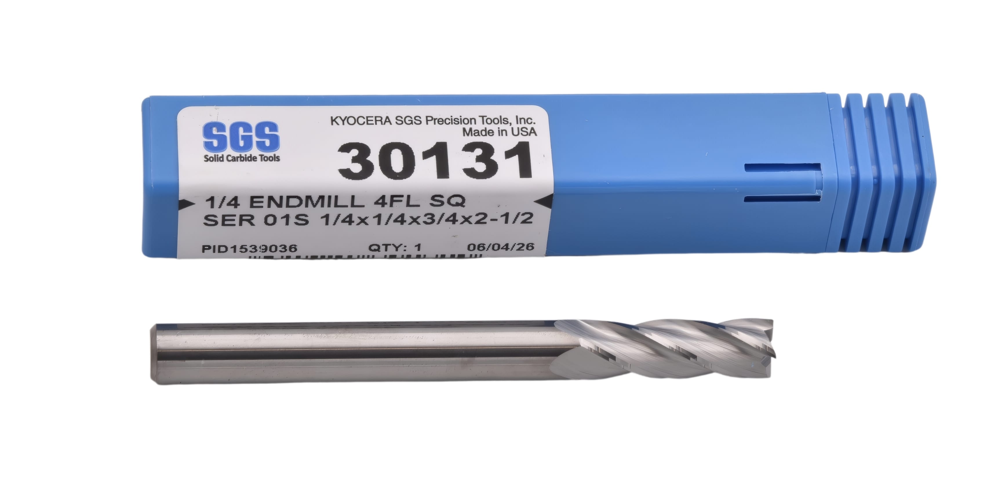 KYOCERA ASIA PACIFIC PTE LTD ENDMILL Kyocera SGS - 1/4" 4 Flute Uncoated Carbide End Mill Short Series