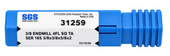 Kyocera SGS 31259 3/8" 4 Flute Ti-NAMITE-A AlTiN Coated Stub Carbide Square End Mill - Twin Eagle Imports