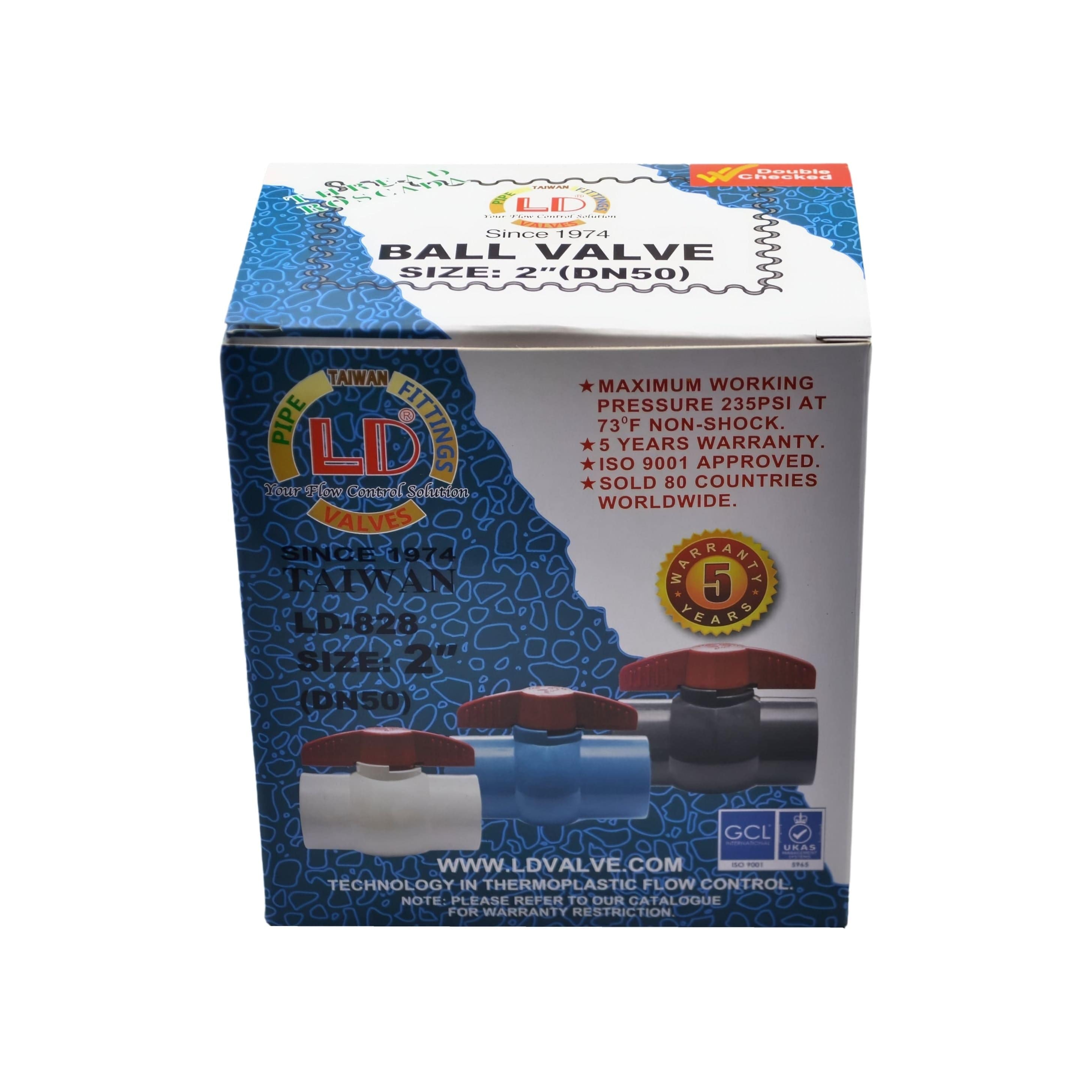 LD Valve Ball Valve 1pcs PVC Pipe Female/Female 2" BSP Thread Ball Valve