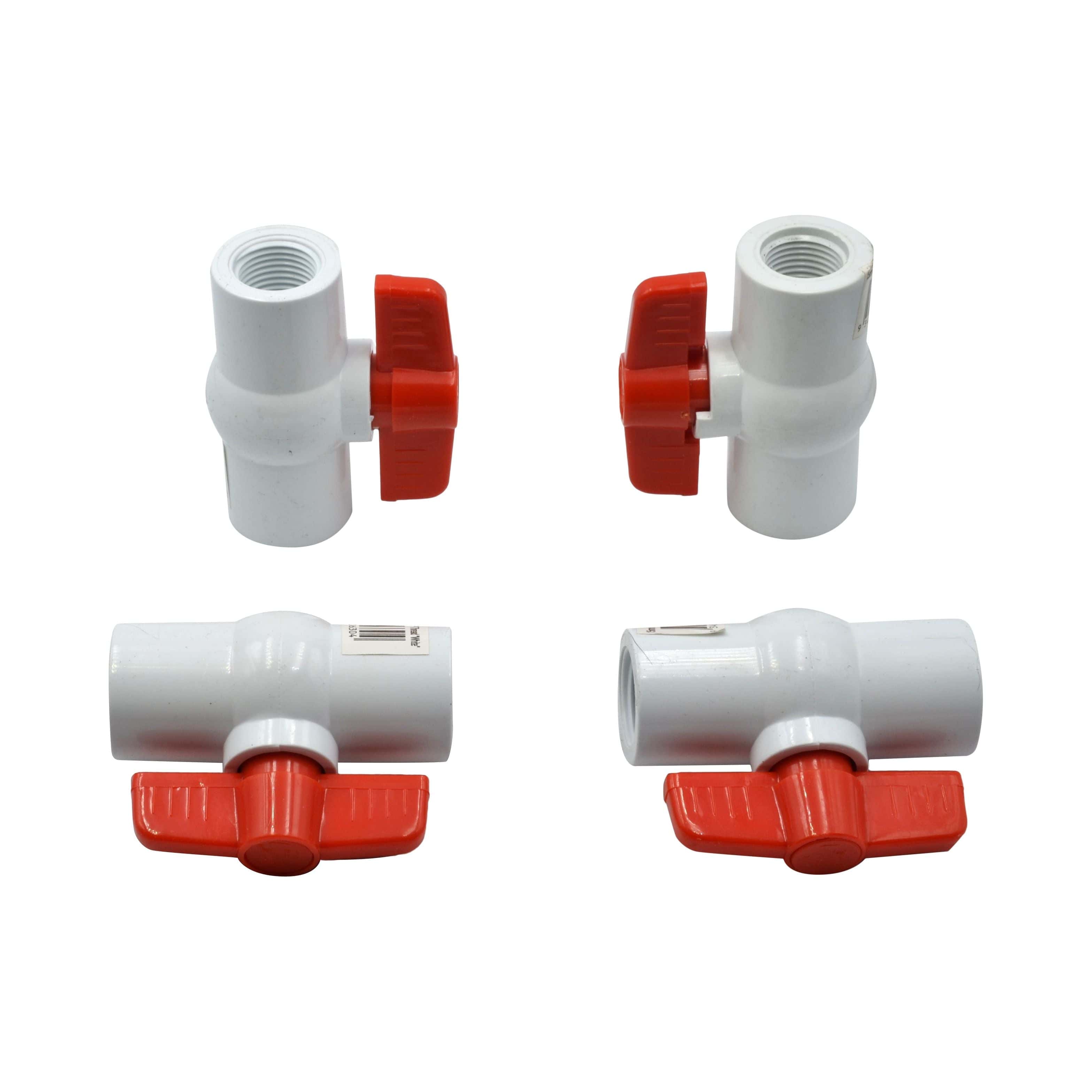 LD Valve Ball Valve 4pcs PVC Pipe Female/Female 1/2" BSP Thread Ball Valve