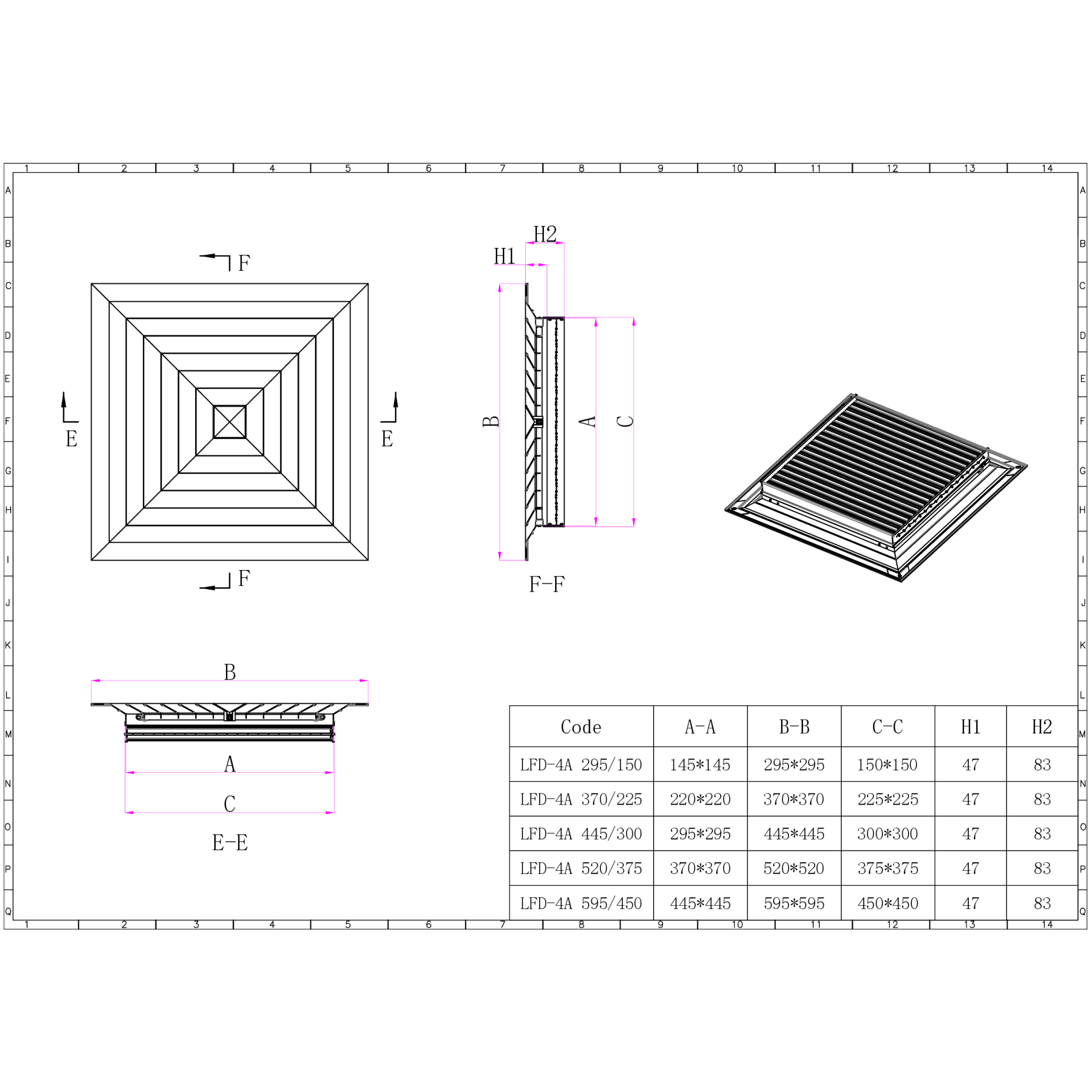 Pack of 4 Ductsure White Aluminium Vent Grille Square Slat (595x595mm) - Twin Eagle Imports