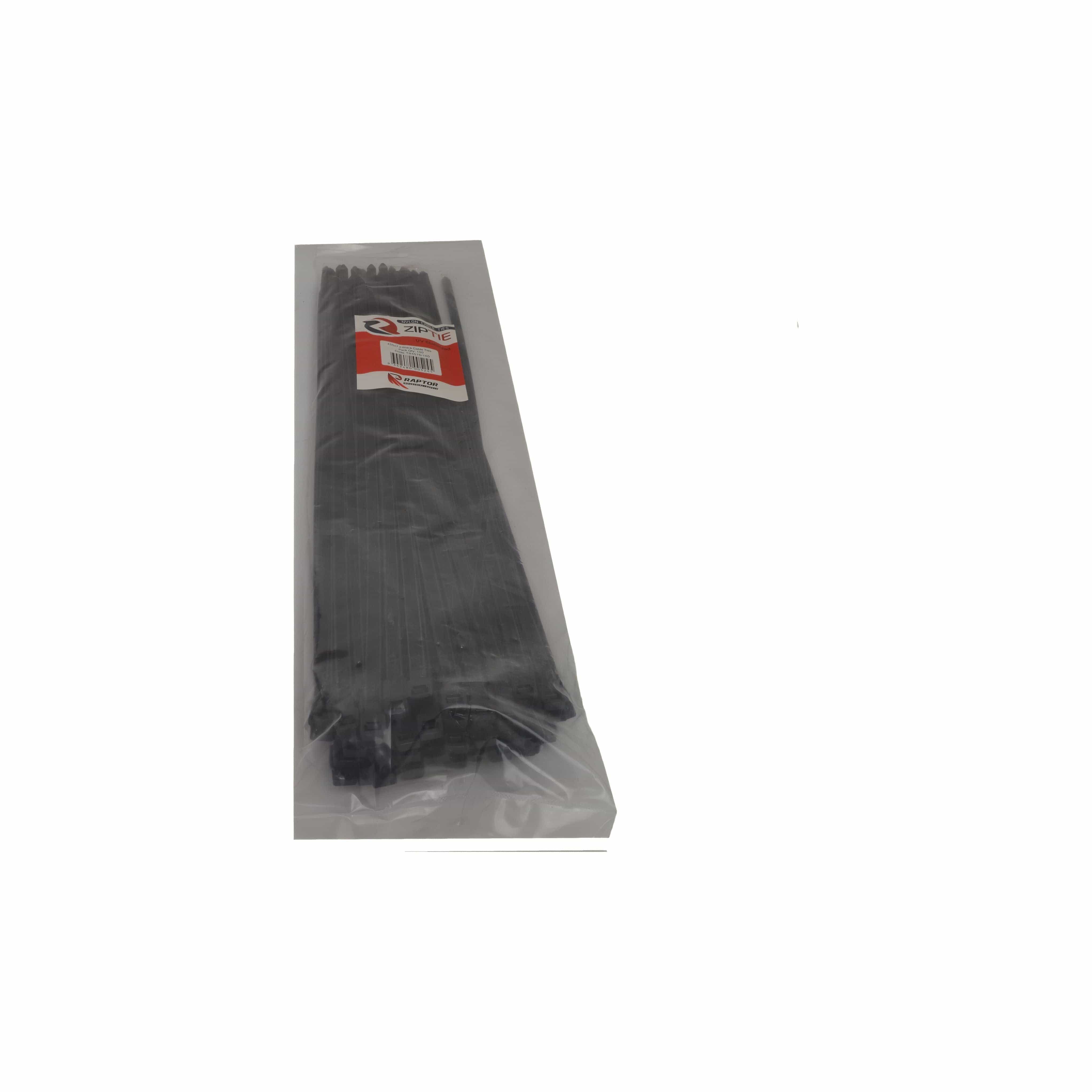 Raptor Cable Tie RAPTOR Black 450mm x 7.6mm Heavy Duty Cable Ties, 100 Pack