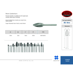 SOMTA CARBIDE BURRS Somta Series 08C – 10mm Double Cut Carbide Burr (Flame Shape)