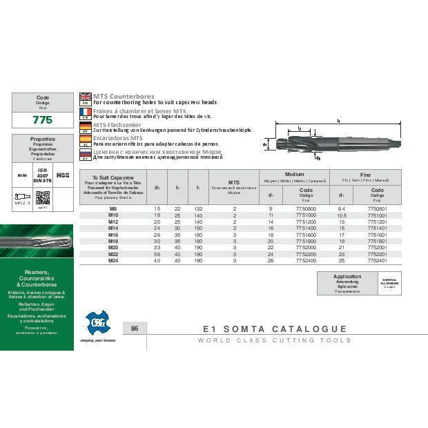 SOMTA Cutting Tools Somta Series 775 – 18MM HSS MT3 COUNTERBORE