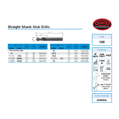 SOMTA DRILLS Somta Series 140 – 7/32" Straight Shank Stub Drill