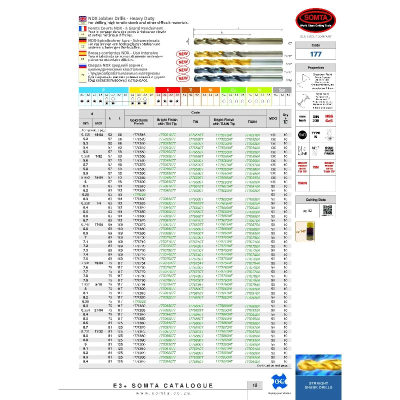SOMTA DRILLS Somta Series 177 – 8.334mm HSS-CO Cobalt Jobber Drill