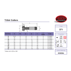 SOMTA MILLING CUTTERS Somta Series 371 – 10MM HSS-Co T-Slot Cutter