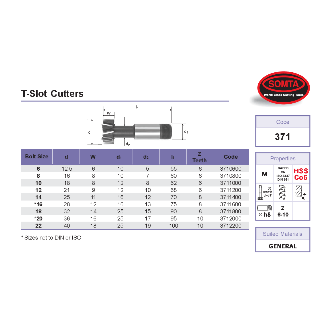 SOMTA MILLING CUTTERS Somta Series 371 – 16MM HSS-Co T-Slot Cutter