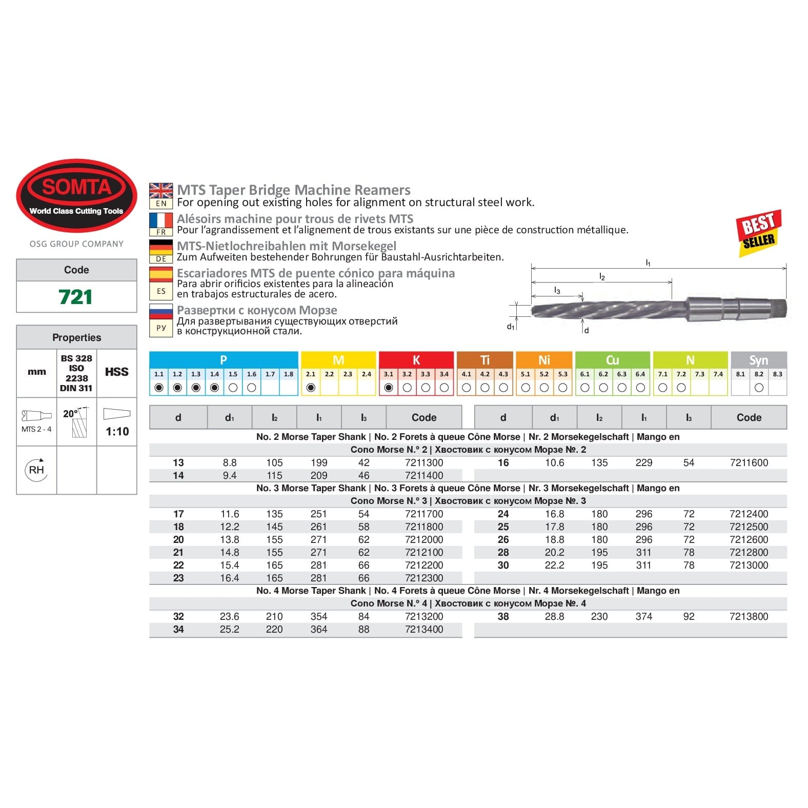 SOMTA Reamer Somta Series 721 - 18mm HSS Taper Bridge Reamers MT3