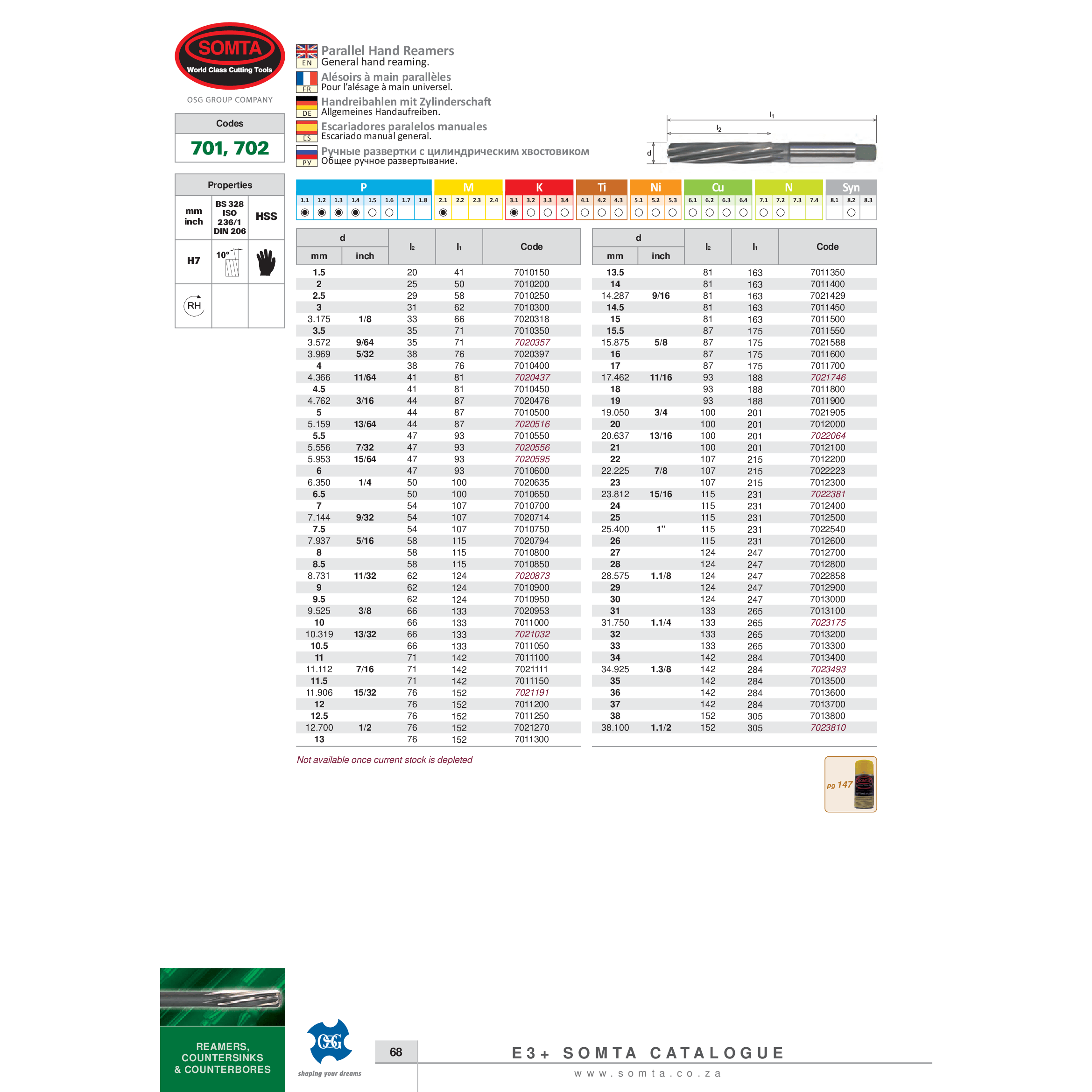 SOMTA REAMERS Somta Series 701 – 9MM HSS Parallel Hand Reamer