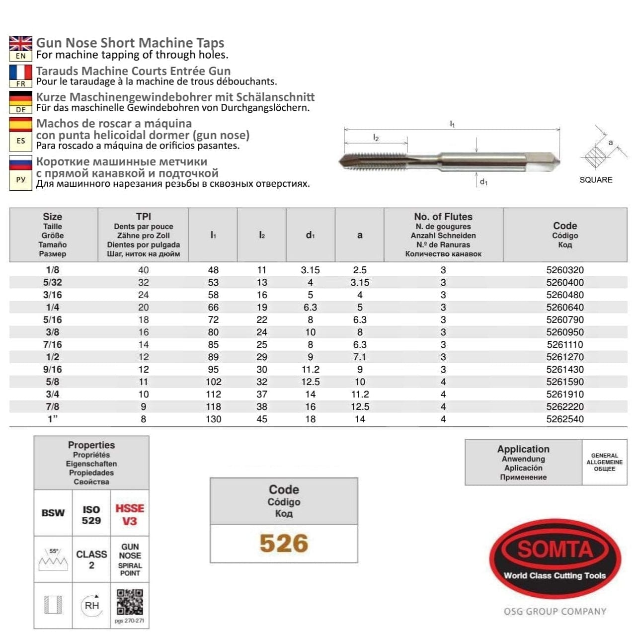 Somta Series 526 - HSSE-V Gun Nose Tap BSW 1/2" (Standard) - Twin Eagle Imports