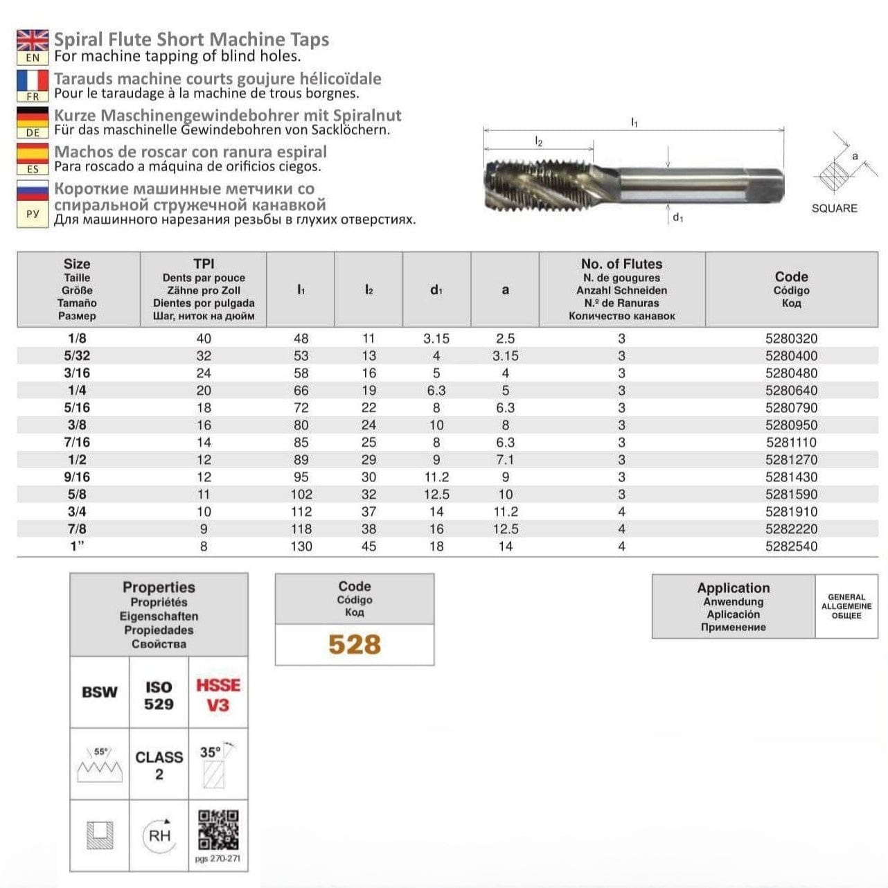 Somta Series 528 - HSSE-V Spiral Flute Tap Bsw 1/8" (Standard) - Twin Eagle Imports