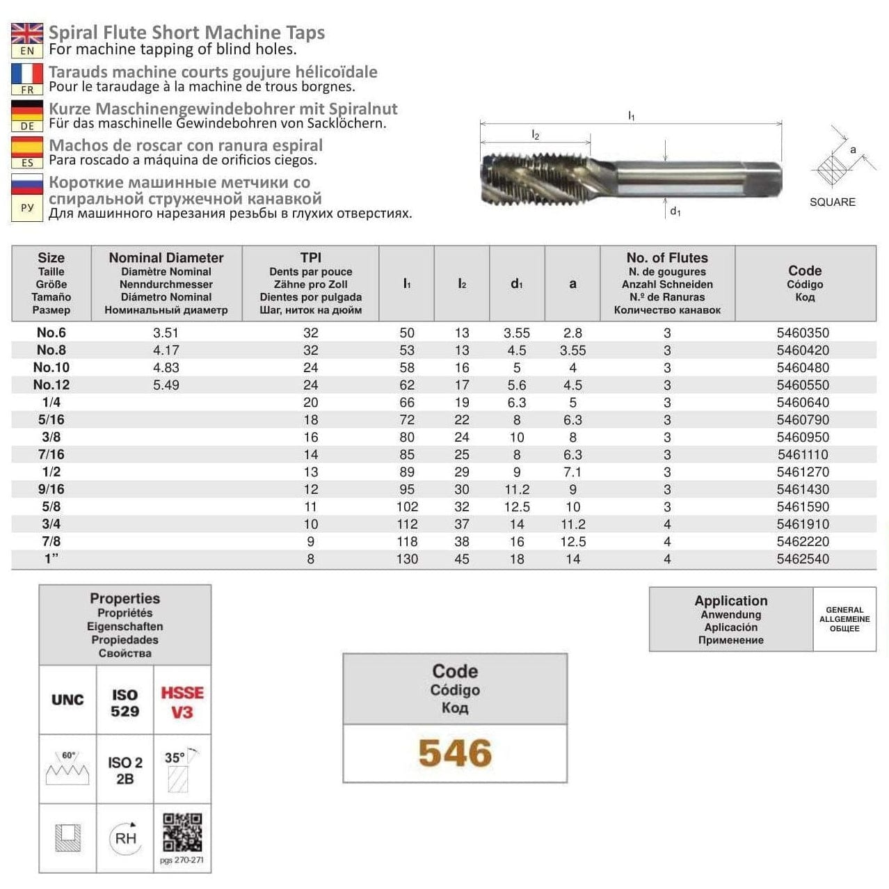 Somta Series 546 - HSS Spiral Flute Tap UNC 5/8" (Standard) - Twin Eagle Imports