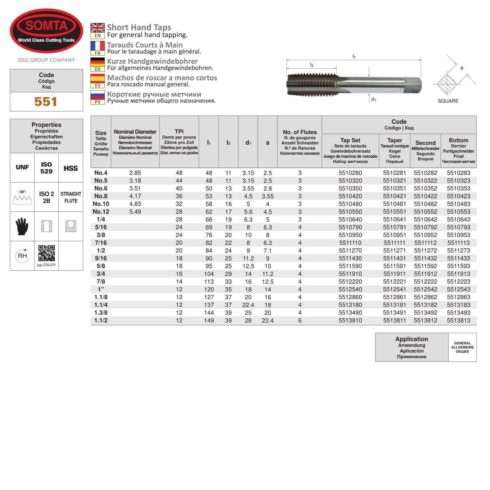 Somta Series 551 - HSS Short Hand Tap 3/4" UNF Second (Intermediate) - Twin Eagle Imports