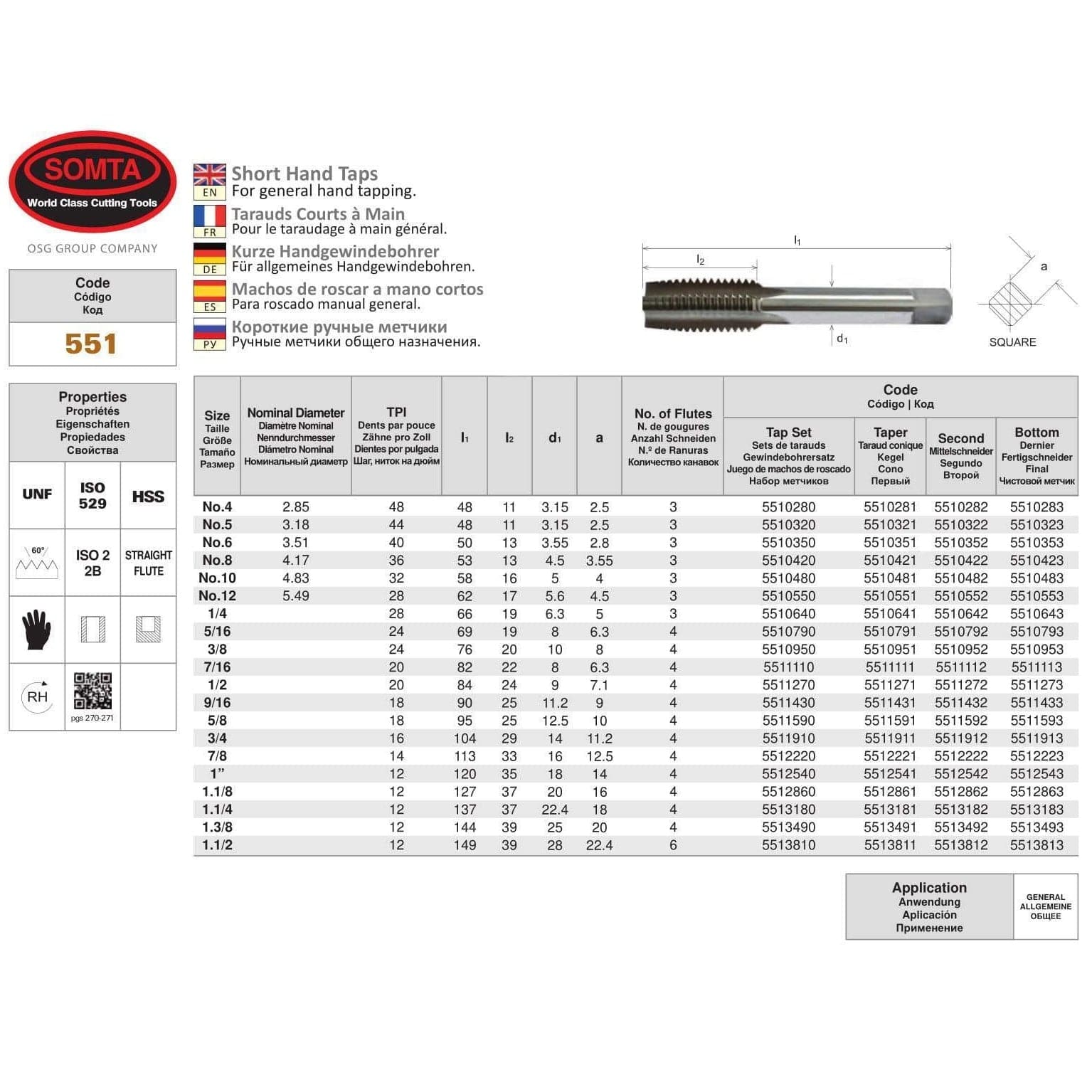 Somta Series 551 - HSS Short Hand Tap 3/4" UNF Taper - Twin Eagle Imports