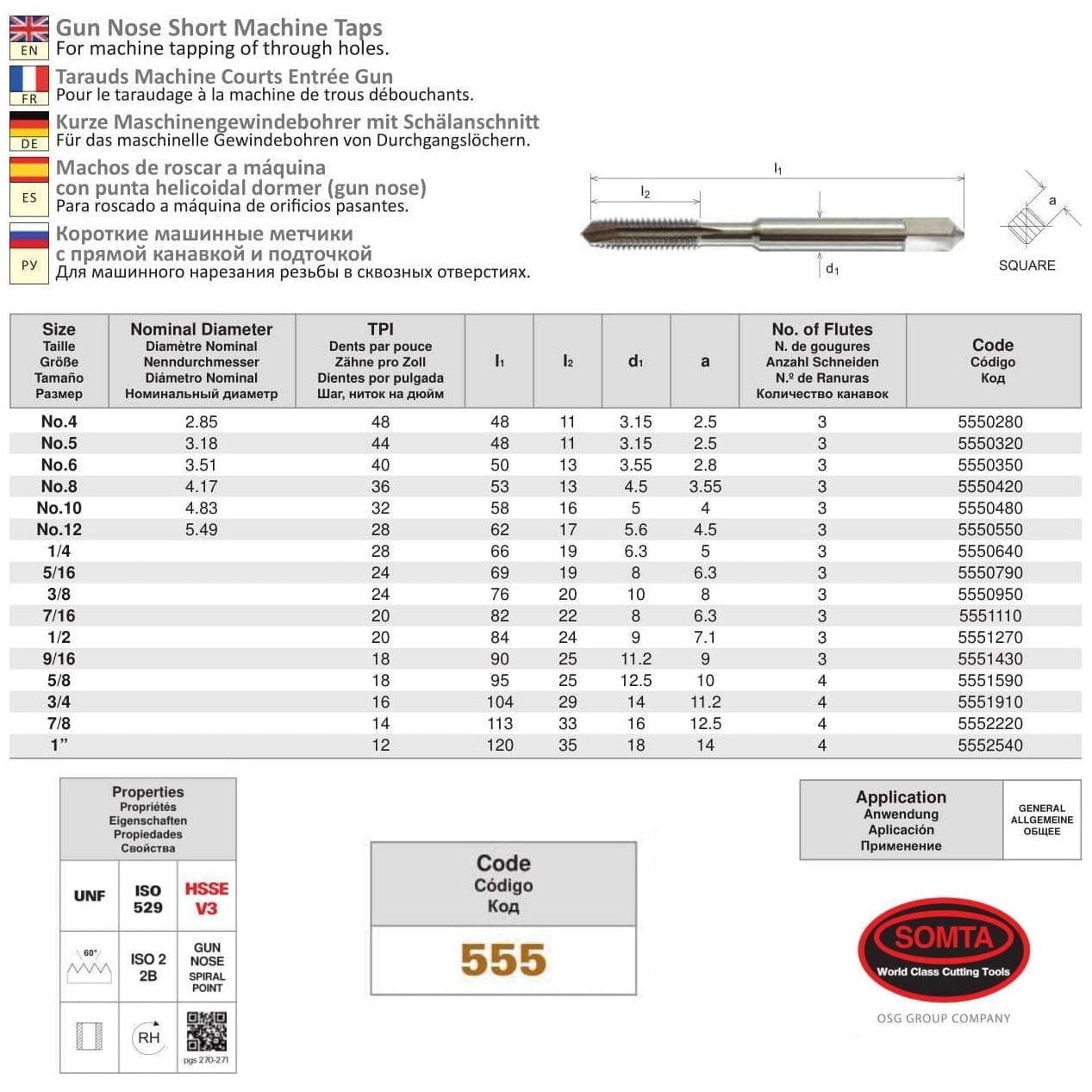 Somta Series 555 - HSSE-V Gun Nose Tap UNF 3/8" (Standard) - Twin Eagle Imports