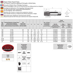 Somta Series 575 - HSS 1/4" BSPT Straight Flute Taper Pipe Hand Bottom - Twin Eagle Imports
