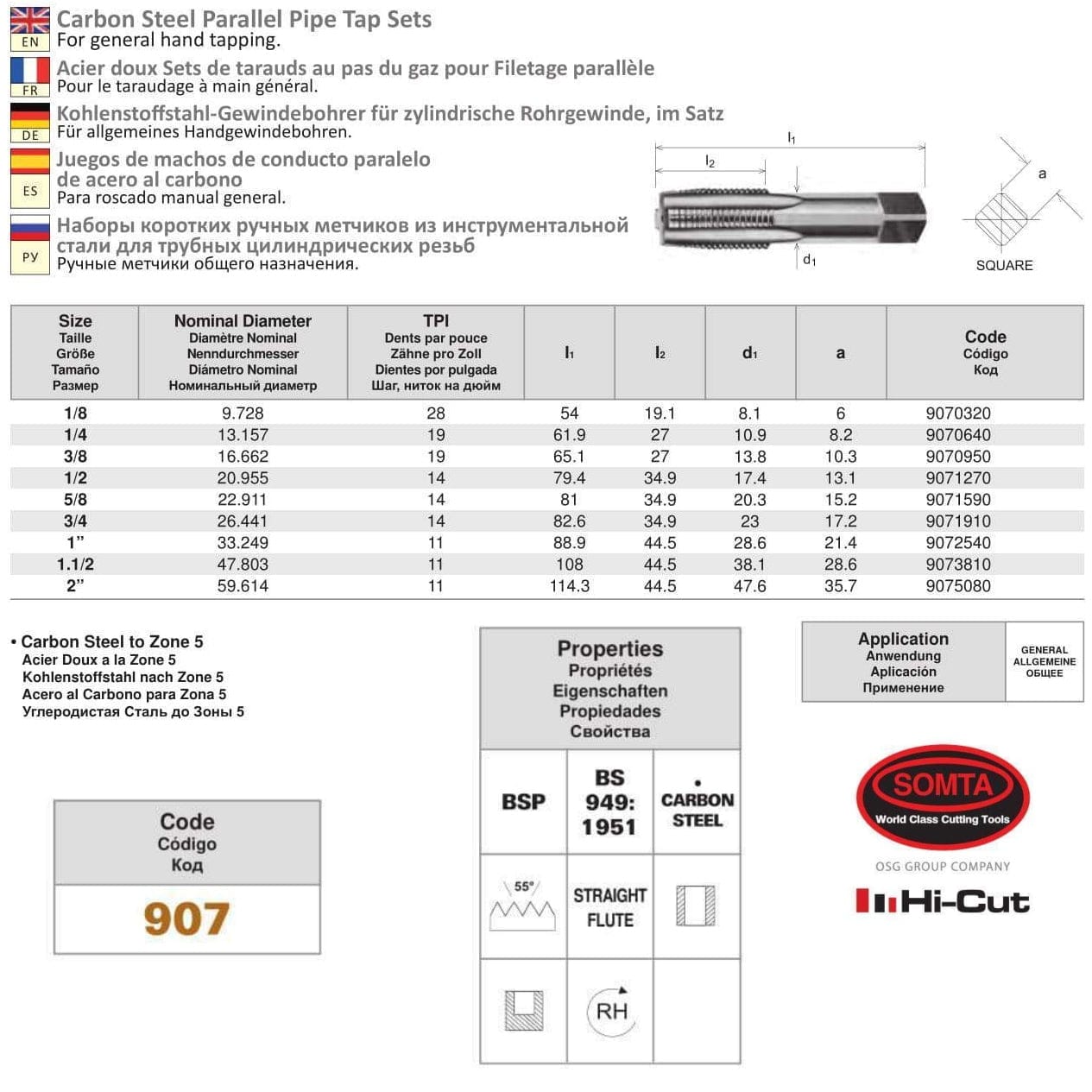 SOMTA - Series 907 Carbon Steel BSPF Tap 1-1/2" Taper (Parallel Form) - Twin Eagle Imports