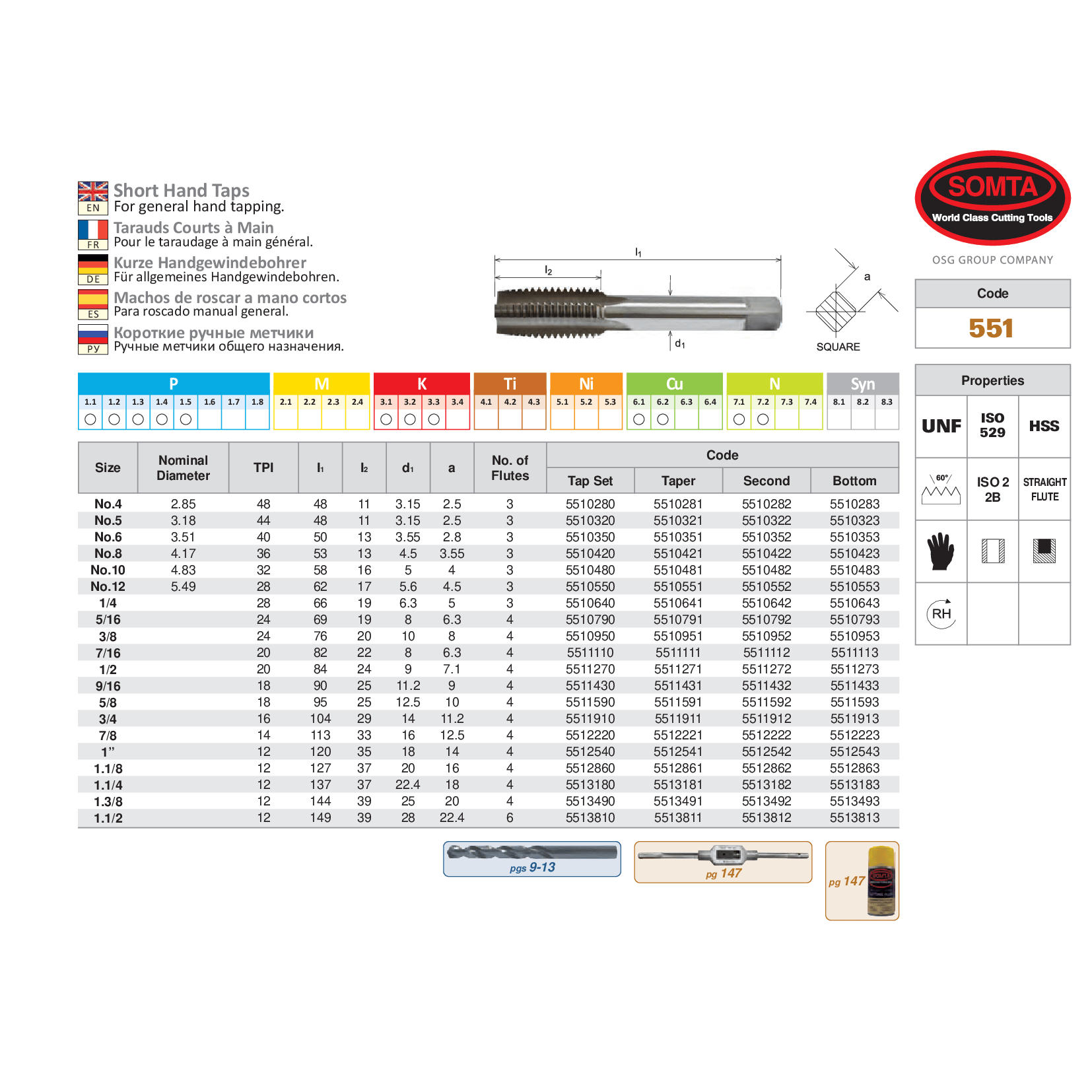 SOMTA Taps & Dies Somta Series 551 - Hss Unf Tap 7/16" Bottom