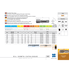 SOMTA TAPS Somta Series 581 – 1" HSS NPS Parallel Pipe Tap Bottom