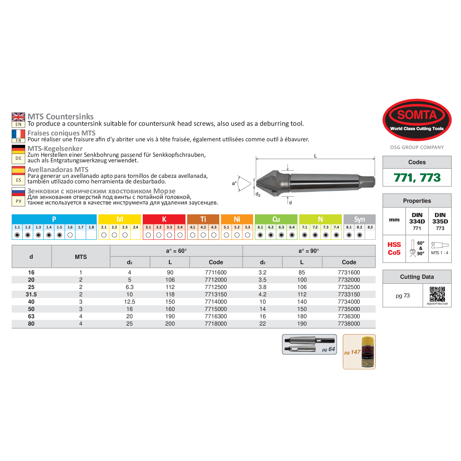 SOMTA TOOLS PTY LTD Countersink Somta Series 773 – 50 X 90° HSS MT3 Countersink