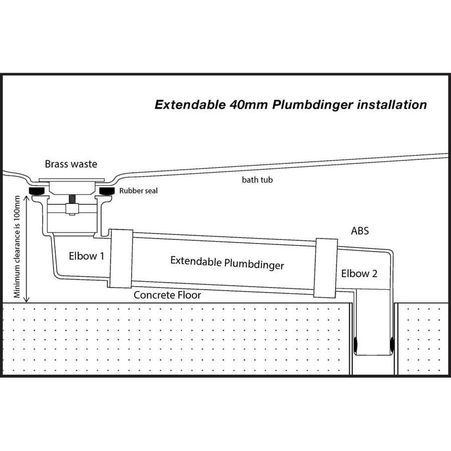 Tacron Industries Drain Waste Extendable Plumbdinger – Versatile Bath Tub Waste Connector 40mm