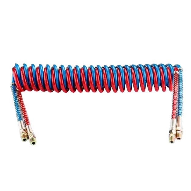 TEI Air Hose 15FT Air Brake Coiled Hose Set – Blue Service & Red Emergency Lines with 12" Leads
