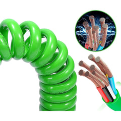 TEI Truck Electrical 7 Way Trailer 15 FT Green ABS Spiral Electrical Power cord