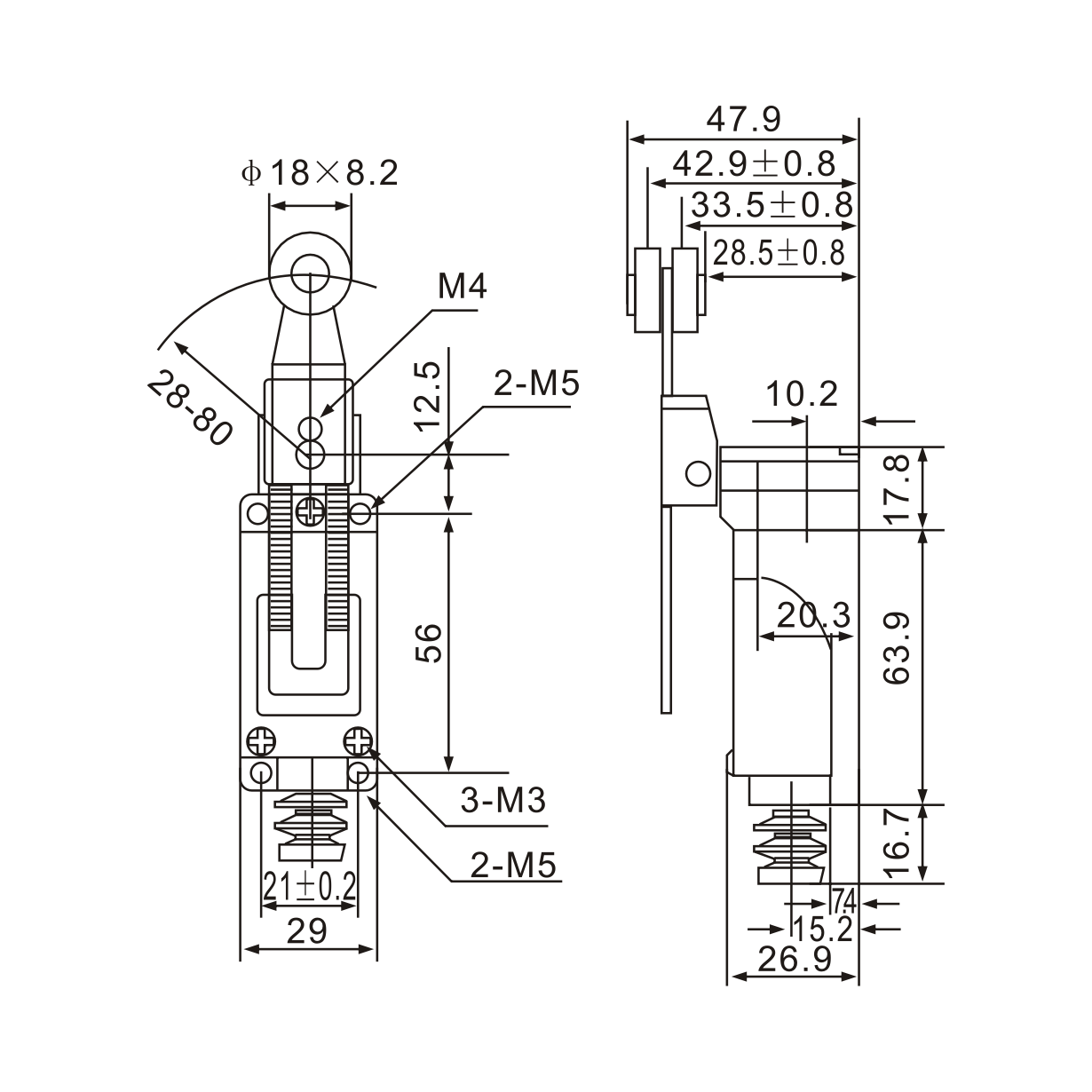 Tianyi Switch ME-8108 Rotary Adjustable Roller Lever Arm Limit Switch