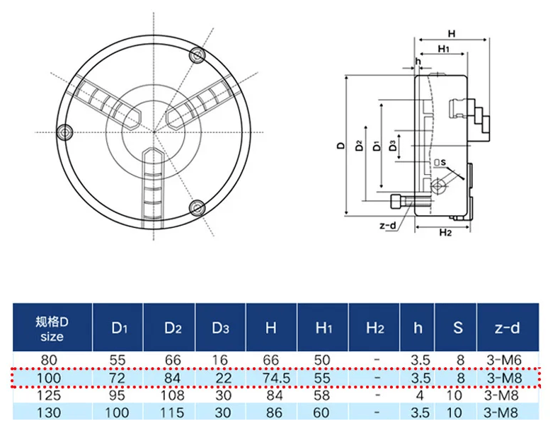 Twin Eagle Imports ACCESSORIES K11-100 3-Jaw 100mm Self-Centering Manual Lathe Chuck