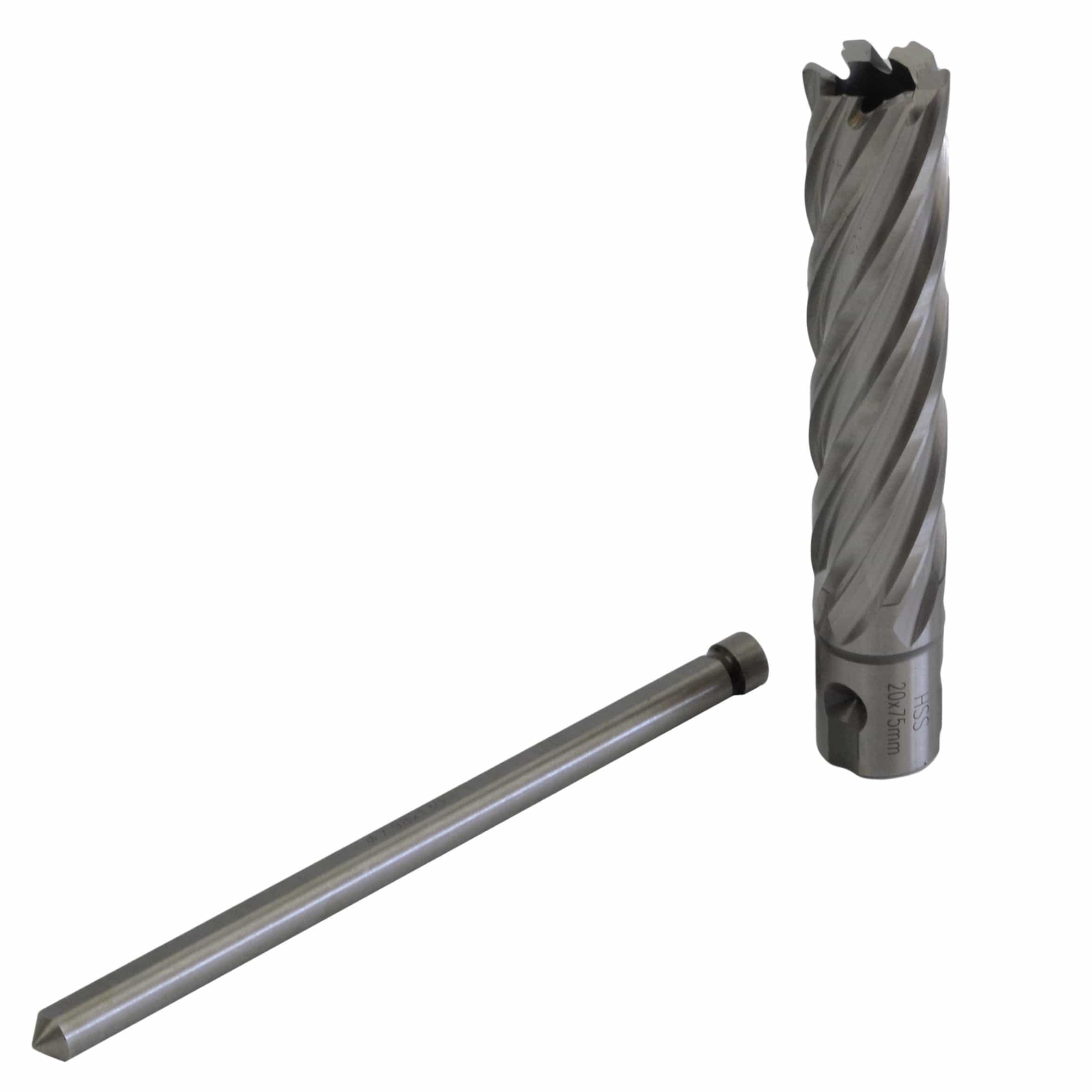 Twin Eagle Imports Annular Cutter 20 x 75mm D.O.C HSS Weldon Shank Annular Cutter with Pilot Pin