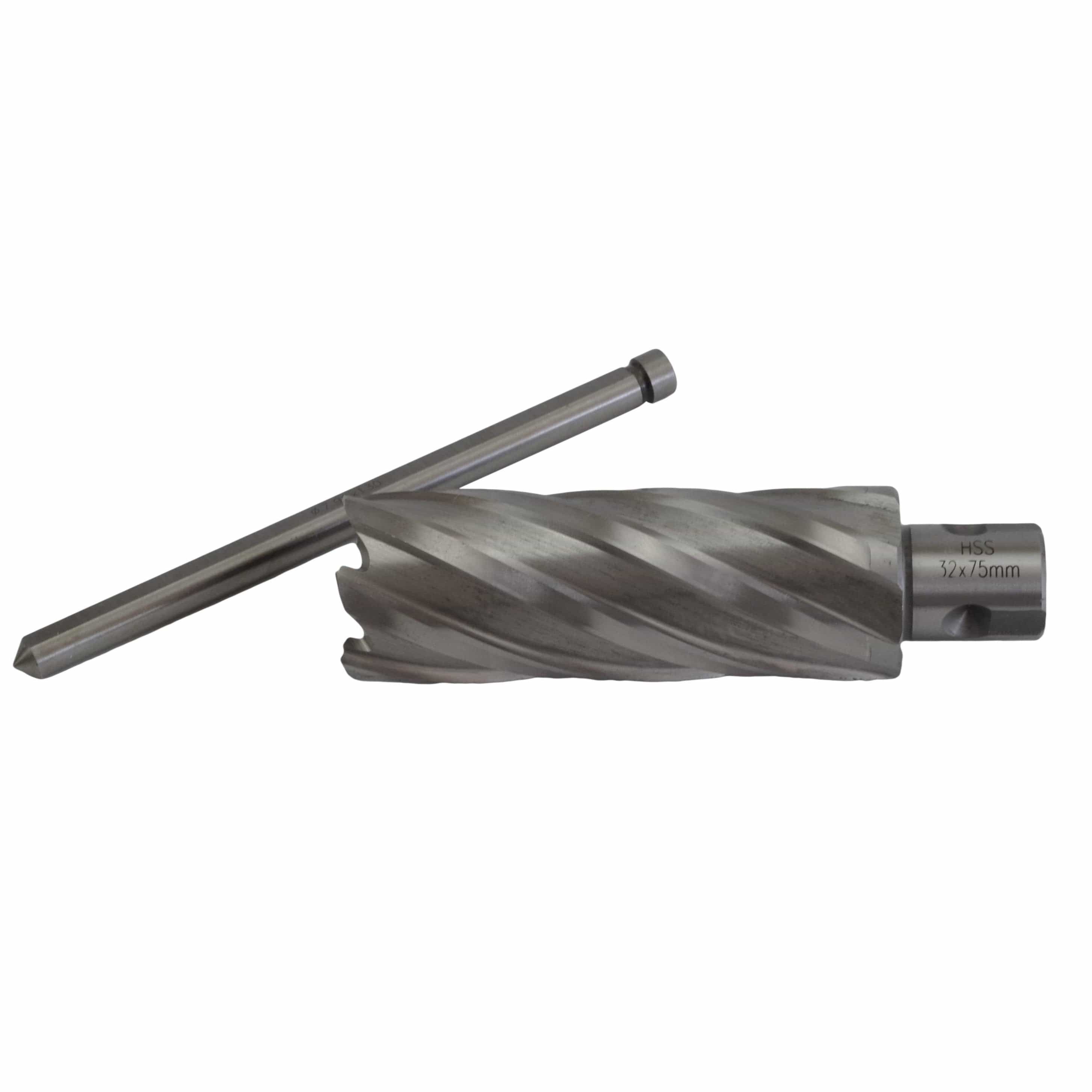 Twin Eagle Imports Annular Cutter 32 x 75mm D.O.C HSS Weldon Shank Annular Cutter with Pilot Pin