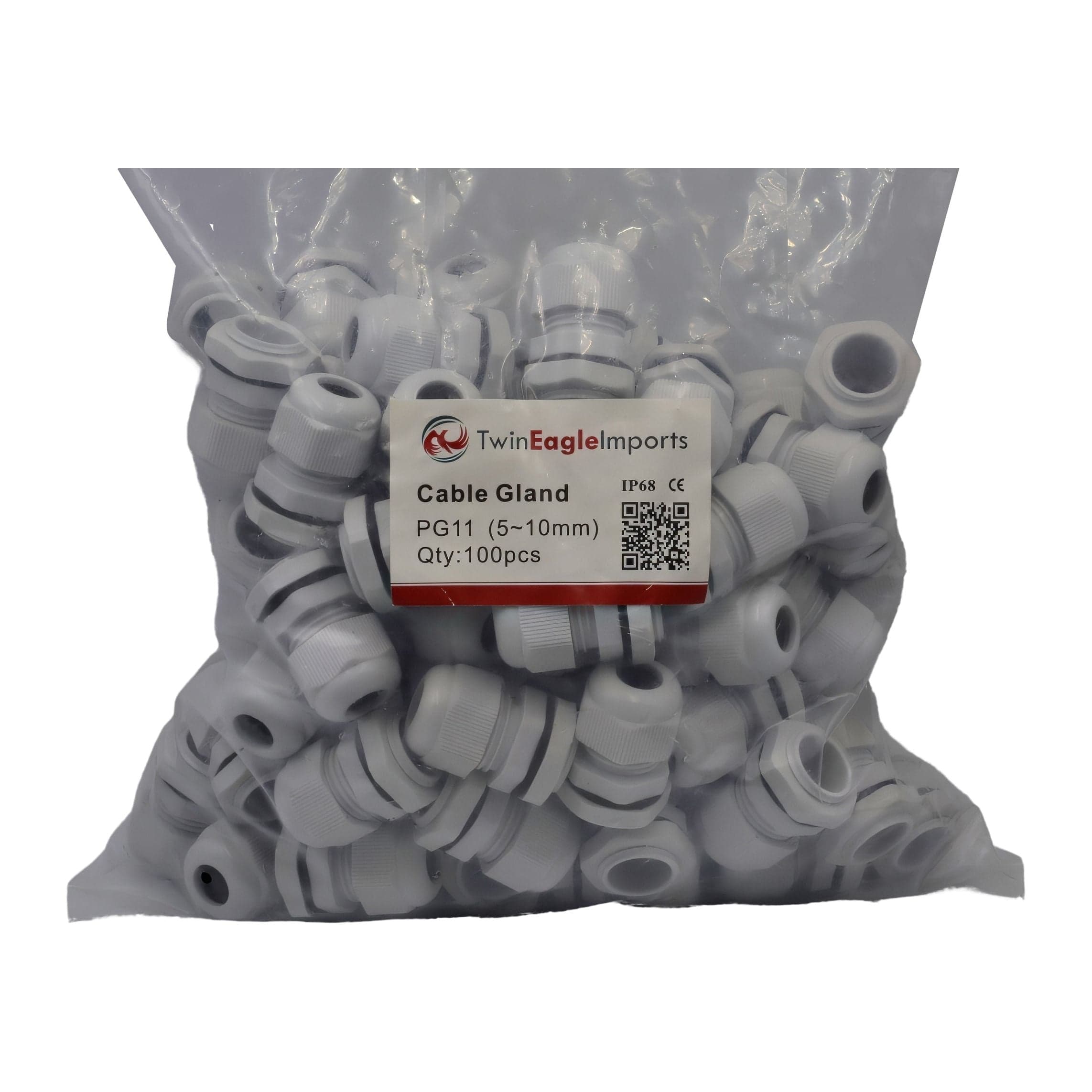 Twin Eagle Imports Cable Gland 10 Pack IP68 PG11 White Nylon Cable Gland 5-10mm Cable Range