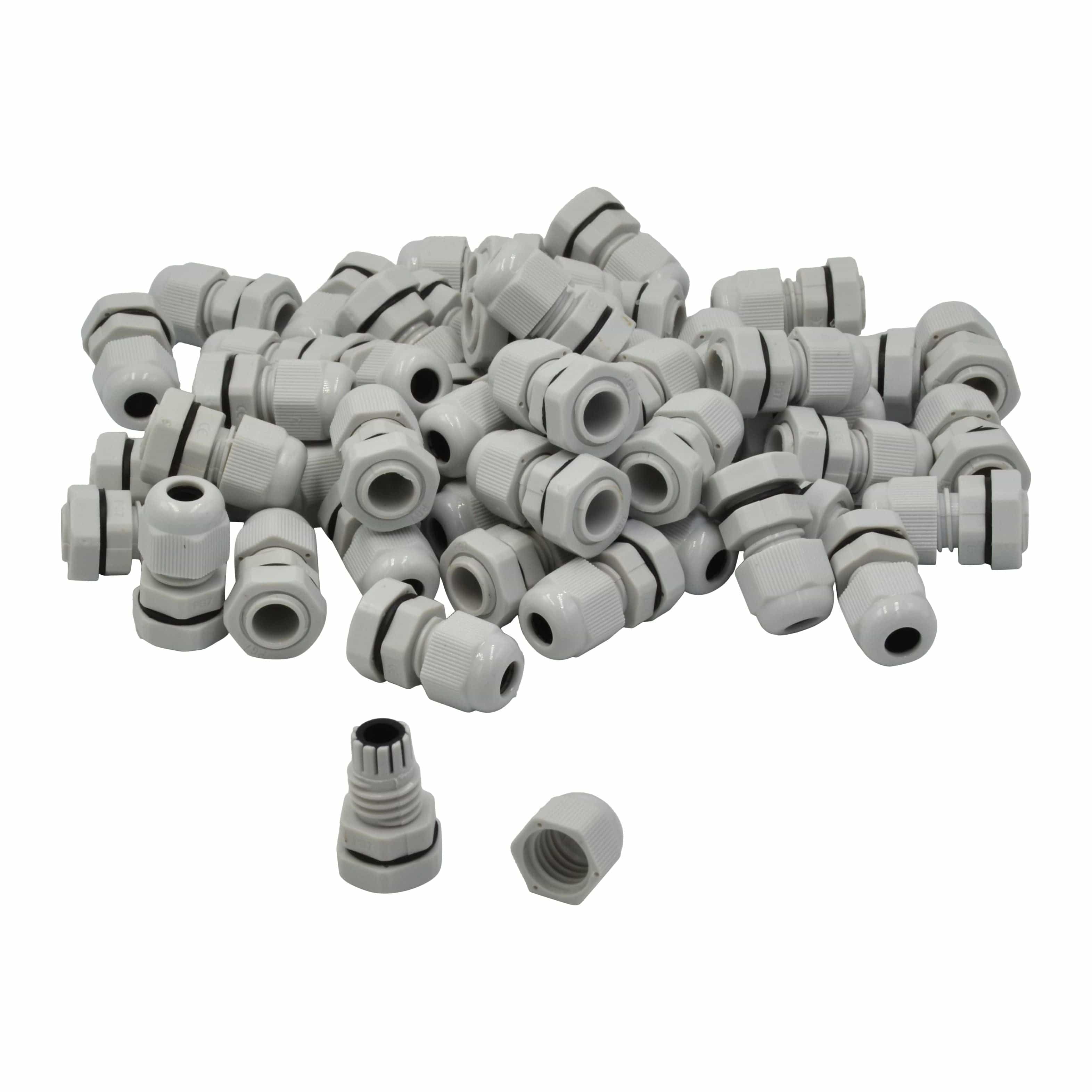 Twin Eagle Imports Cable Gland 50 Pack IP68 PG7 White Nylon Cable Gland 3-6.5mm Cable Range