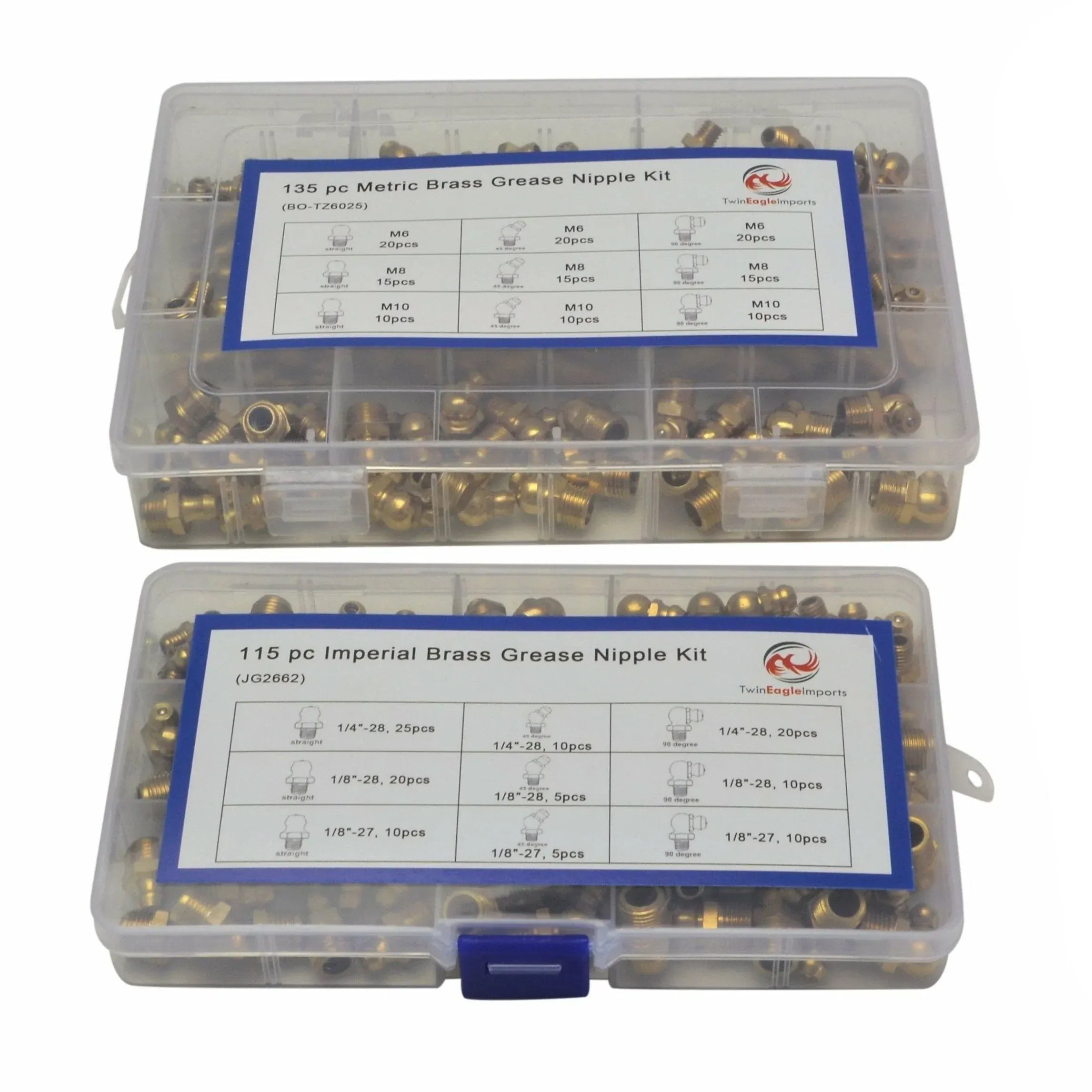 Twin Eagle Imports GRAB KITS 250 Piece Metric Imperial Brass Grease Nipple Combo Grab Kit Assortment