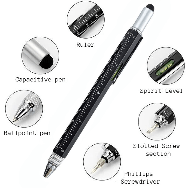 Twin Eagle Imports Marking Full Metal Body 6-in-1 Multi-Function Tool Black Engineers Pen