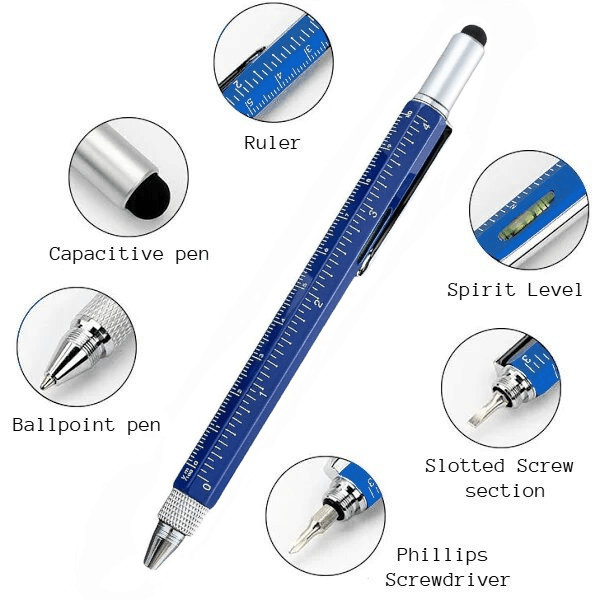 Twin Eagle Imports Marking Full Metal Body 6-in-1 Multi-Function Tool Blue Engineers Pen