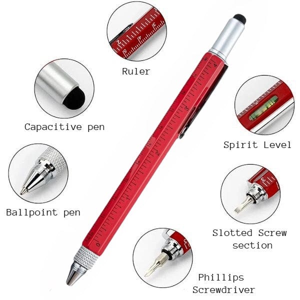 Twin Eagle Imports Marking Full Metal Body 6-in-1 Multi-Function Tool Red Engineers Pen