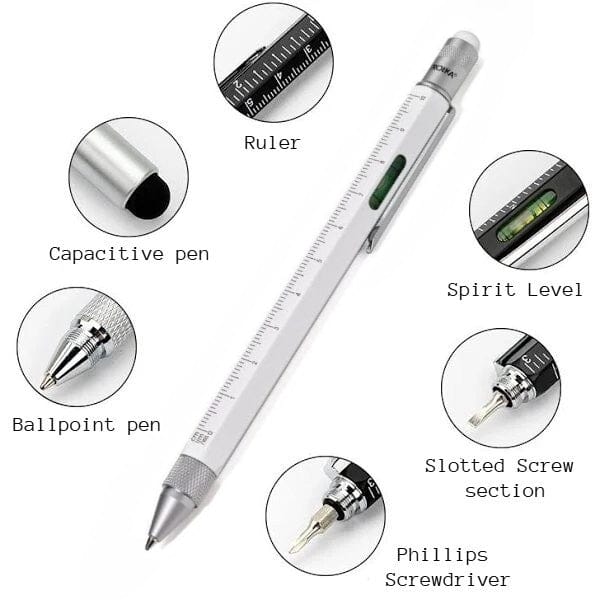 Twin Eagle Imports Marking Full Metal Body 6-in-1 Multi-Function Tool White Engineers Pen