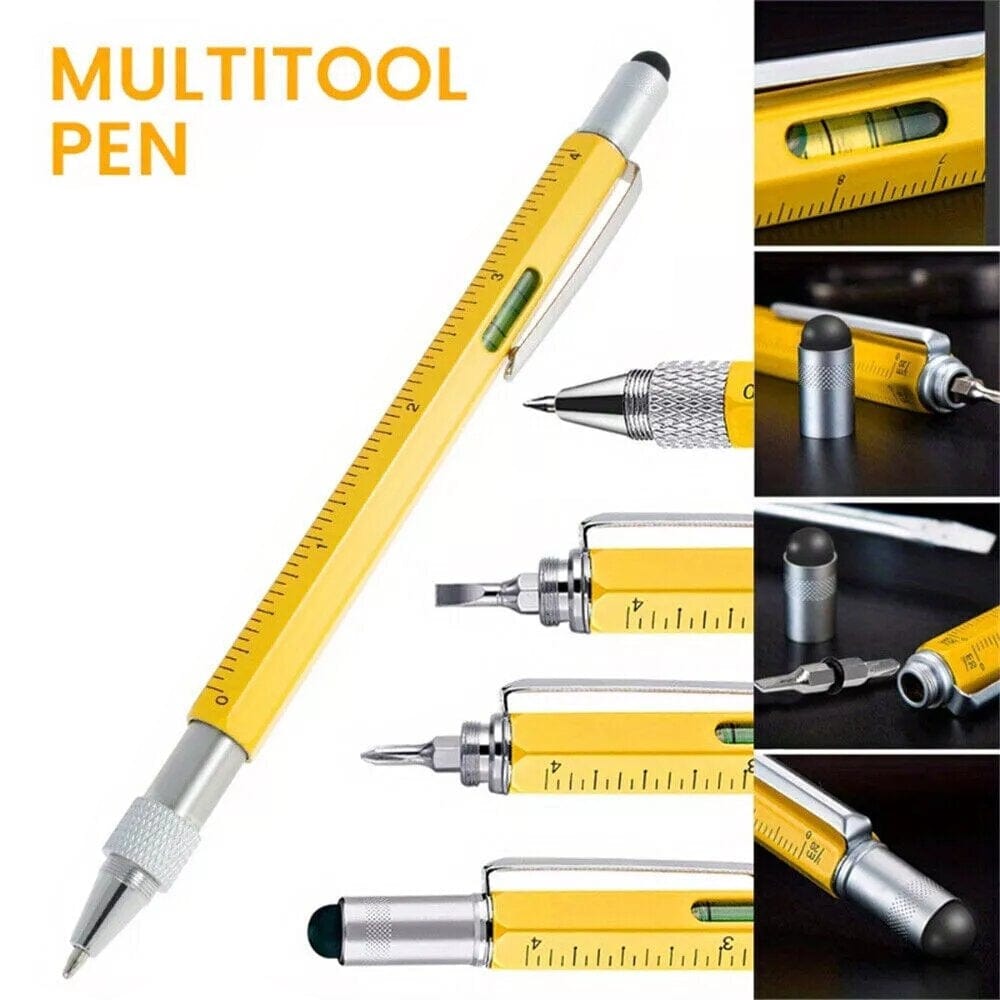 Twin Eagle Imports Marking Full Metal Body 6-in-1 Multi-Function Tool Yellow Engineers Pen